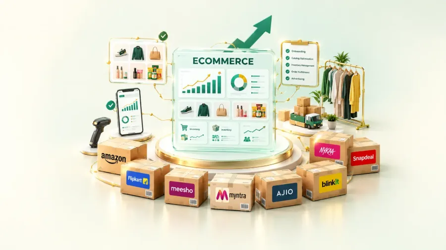 Ecommerce dashboard for Amazon, Flipkart, Meesho, Myntra, AJIO, Blinkit, Nykaa and Snapdeal sellers by Umecomweb