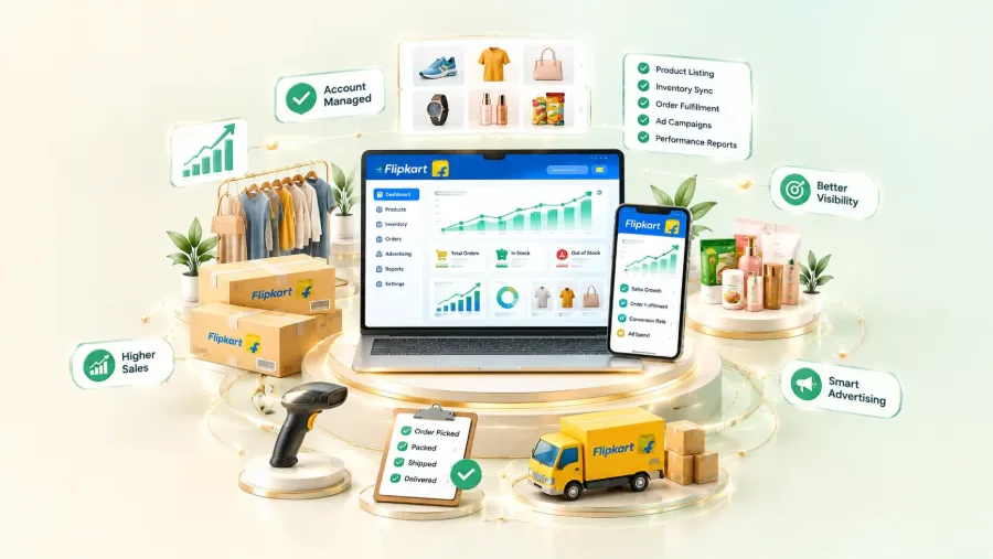 Flipkart account management services for listings, inventory, orders, ads and sales growth by Umecomweb
