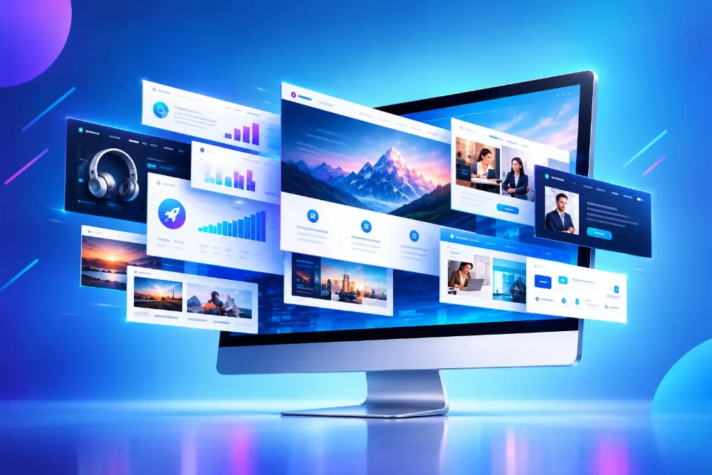Website design and development service showing responsive web page layouts
